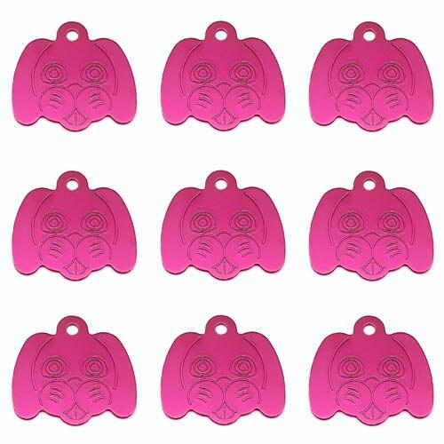 Wholesale pack of 100 personalized dog head pattern pet ID tags in various colors, showcasing their reflective and durable aluminum design.